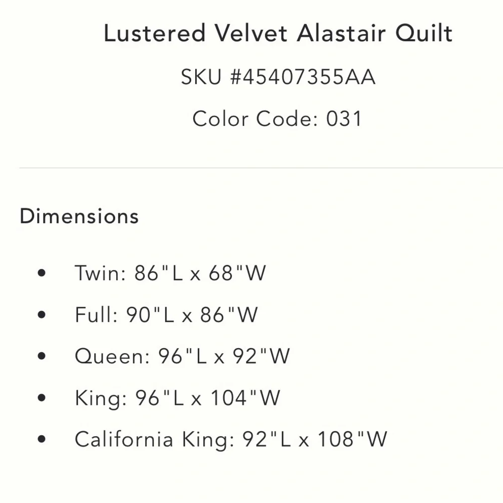 Anthropologie Lustered Velvet Alastair Quilt Size Queen NWT